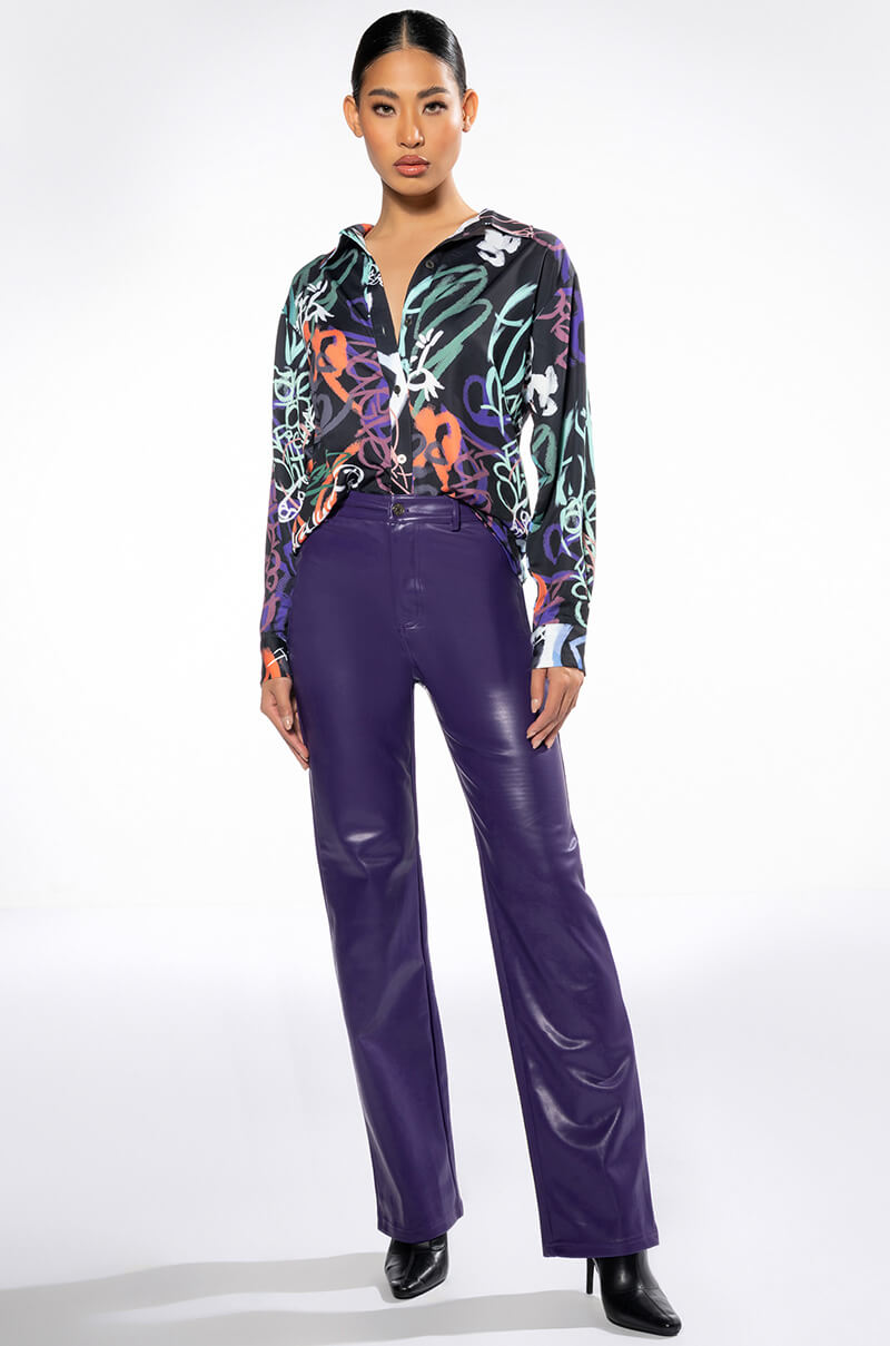TE QUIERO HIGH RISE VEGAN LEATHER STRAIGHT LEG PANTS