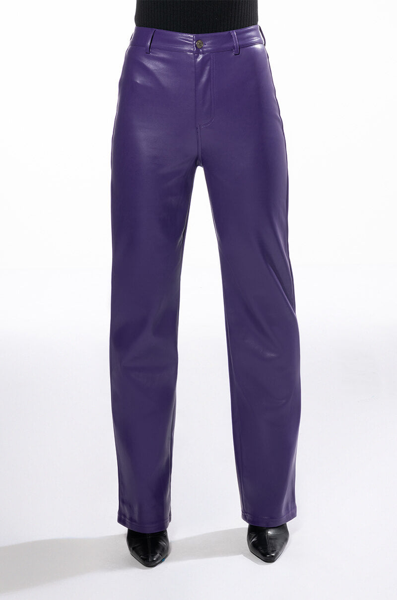 TE QUIERO HIGH RISE VEGAN LEATHER STRAIGHT LEG PANTS