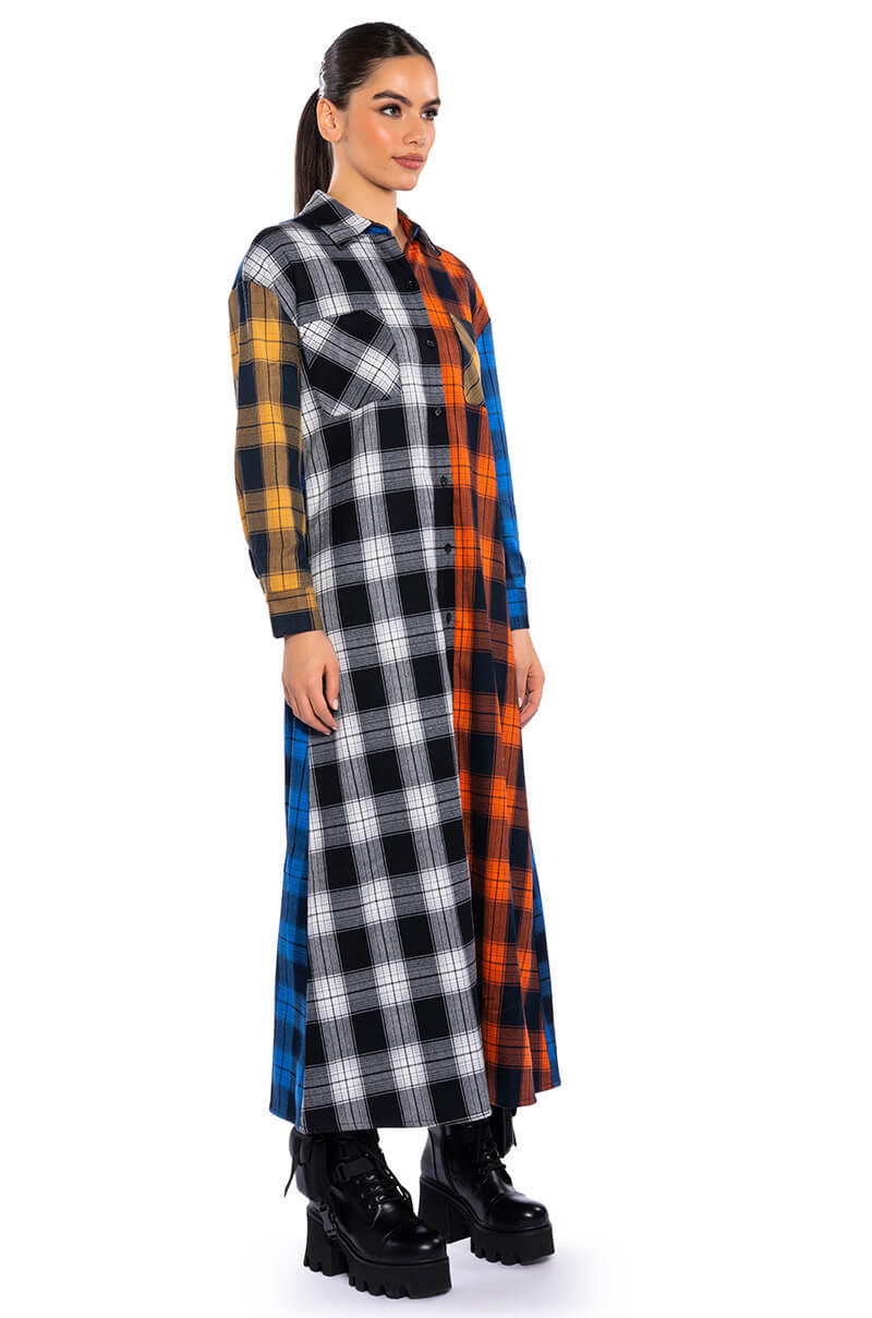 TEEN SPIRIT ULTRA LONG PLAID BUTTON DOWN