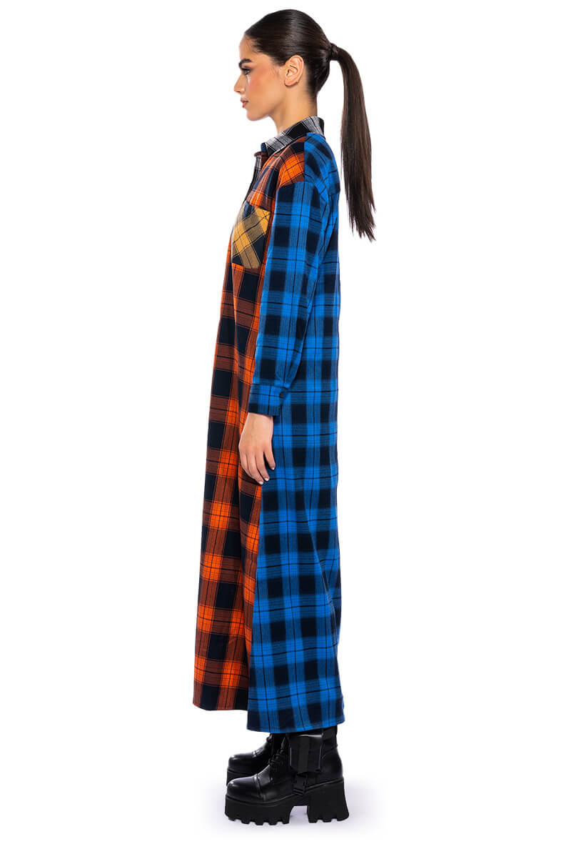 TEEN SPIRIT ULTRA LONG PLAID BUTTON DOWN