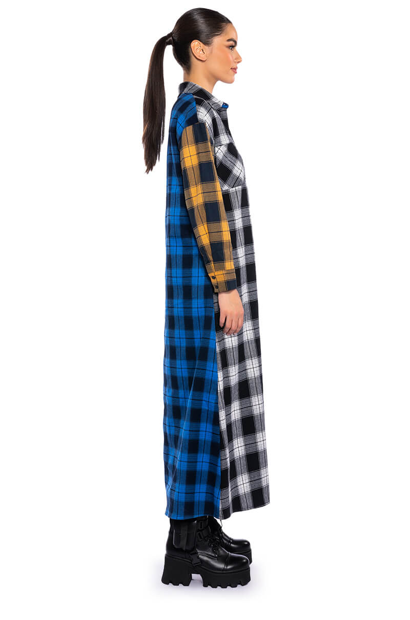 TEEN SPIRIT ULTRA LONG PLAID BUTTON DOWN