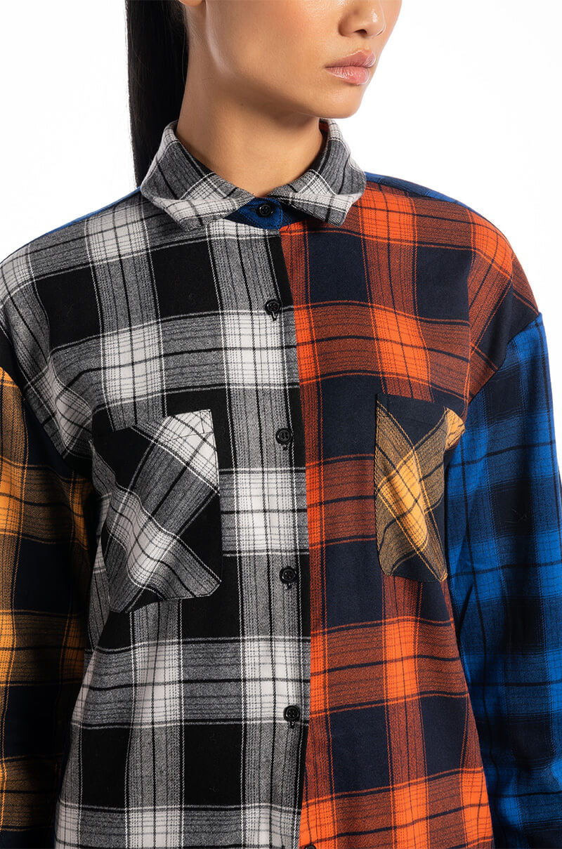 TEEN SPIRIT ULTRA LONG PLAID BUTTON DOWN