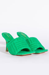 TERRY CLOTH STILETTO MULE IN GREEN
