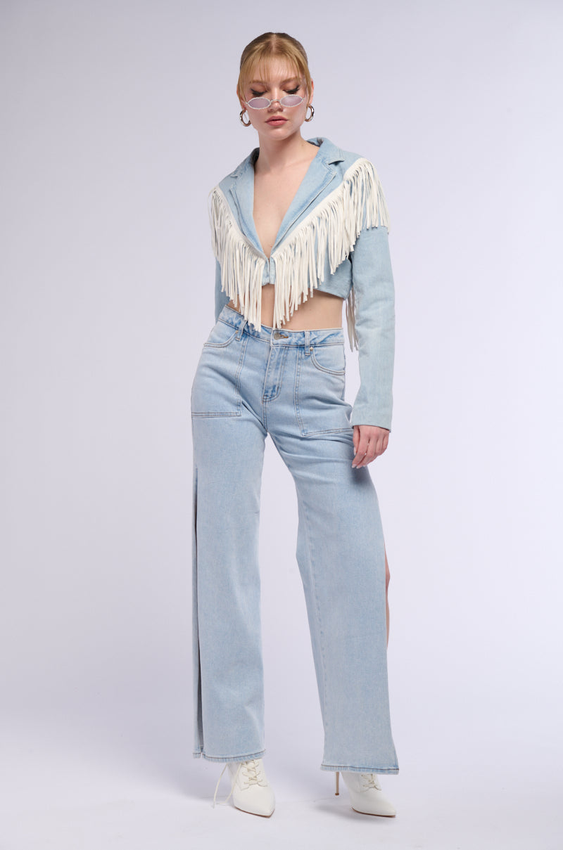 TEXAS RODEO WEEK FRINGE DENIM JACKET