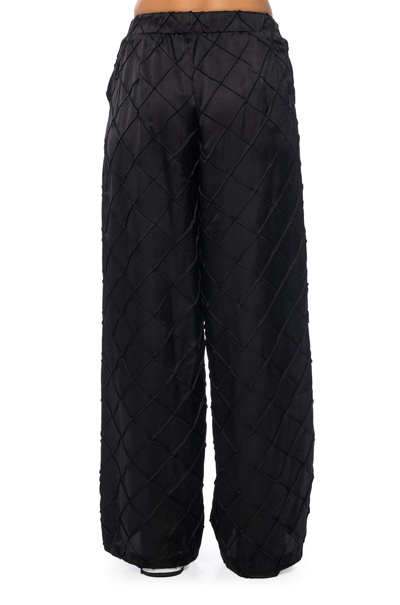 TEXTURED SATIN WIDE LEG TROUSER IN BLACK