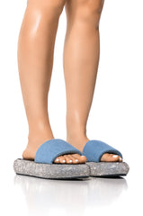 THALIA DENIM EMBELLISHED FLAT SANDAL