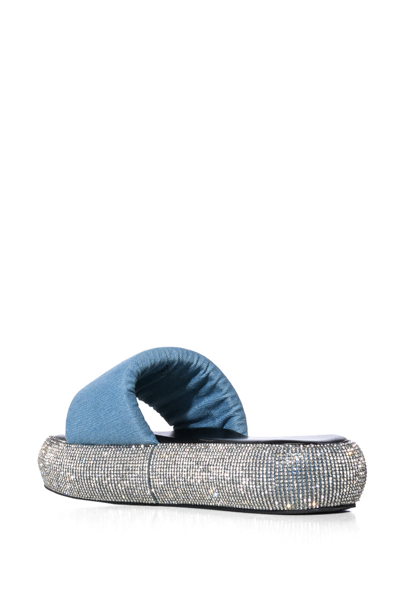 THALIA DENIM EMBELLISHED FLAT SANDAL