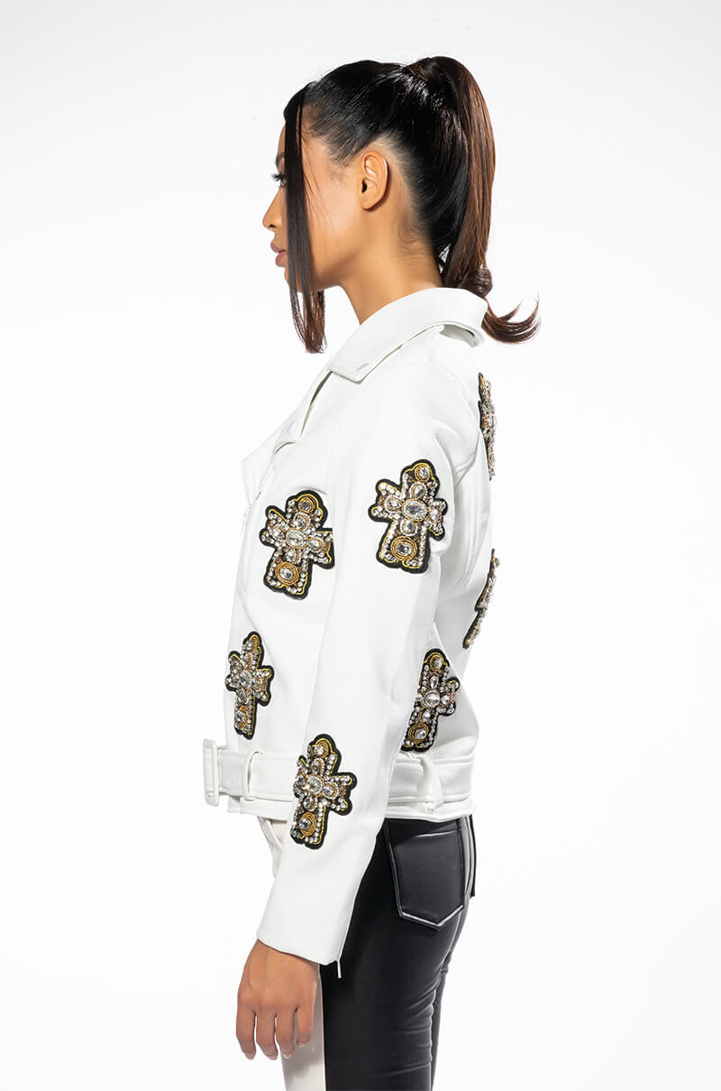 THANK GOD FOR ME PU MOTO JACKET