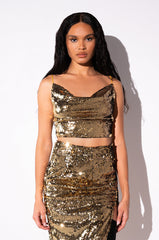 THANK THE ACADEMY SLEEVELESS COWL NECK CROP TOP