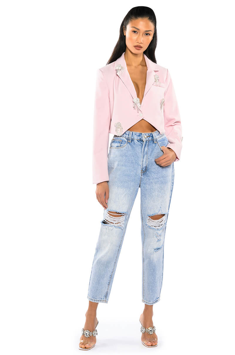CROP PASTEL BLAZER WITH HEART PINS