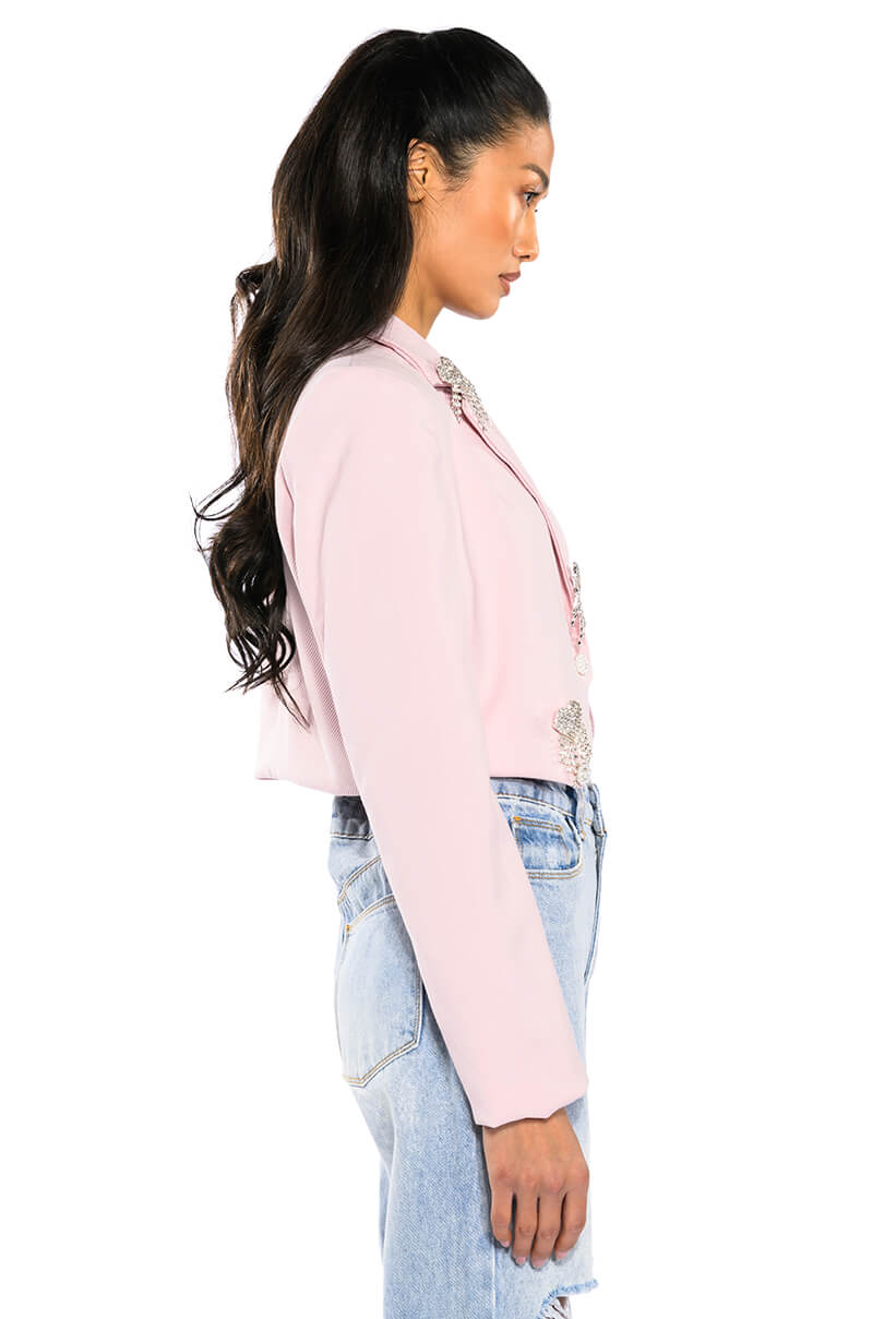 CROP PASTEL BLAZER WITH HEART PINS