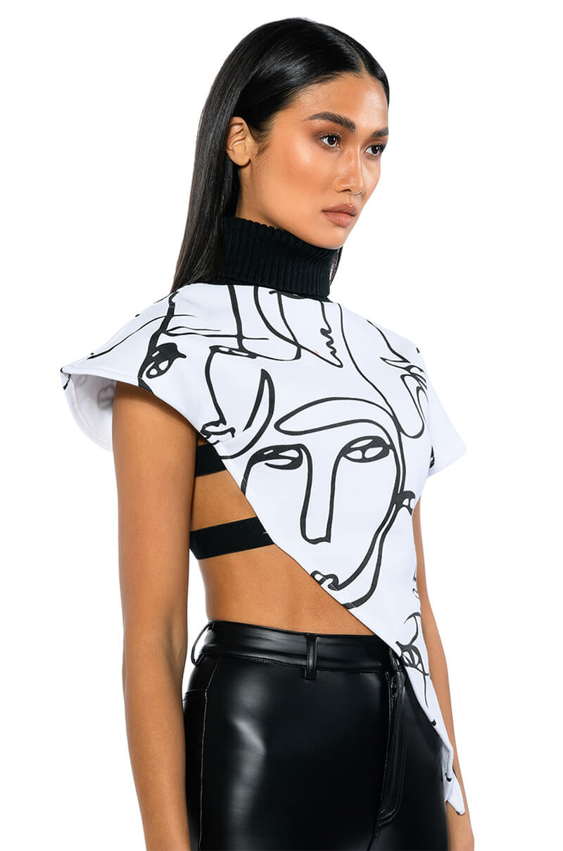 THE CROWD FRENCH TERRY ASYMMETRICAL TOP