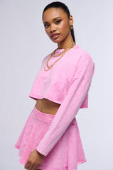 THE PINK COSMOS MINERAL WASH CUT OFF LONG SLEEVE TEE