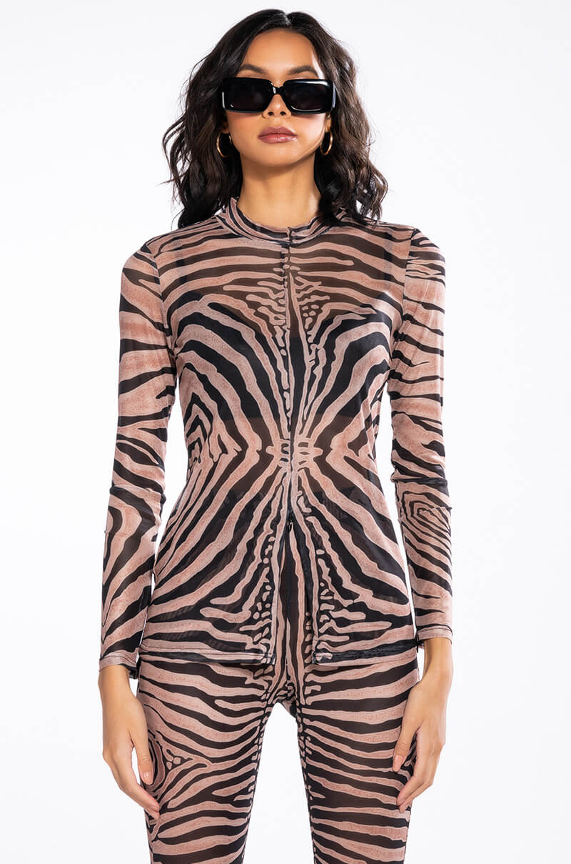 THE REALEST ZIP FRONT MESH TOP