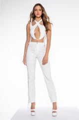 THE RIDERS SIDE LACE UP DENIM JEANS