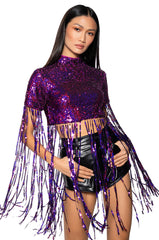 THE SPOTLIGHT SEQUIN FRINGE MOCK NECK TOP