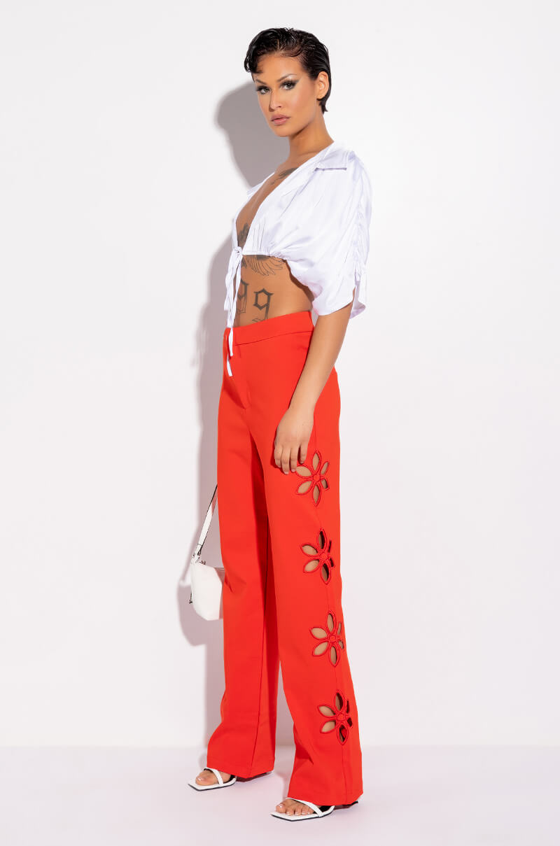 THERE GOES THE ALARM HIGH WAISTED CUTOUT STRAIGHT LEG TROUSERS