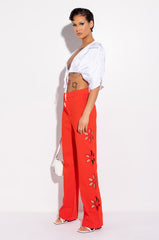 THERE GOES THE ALARM HIGH WAISTED CUTOUT STRAIGHT LEG TROUSERS