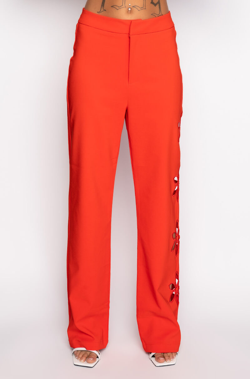 THERE GOES THE ALARM HIGH WAISTED CUTOUT STRAIGHT LEG TROUSERS