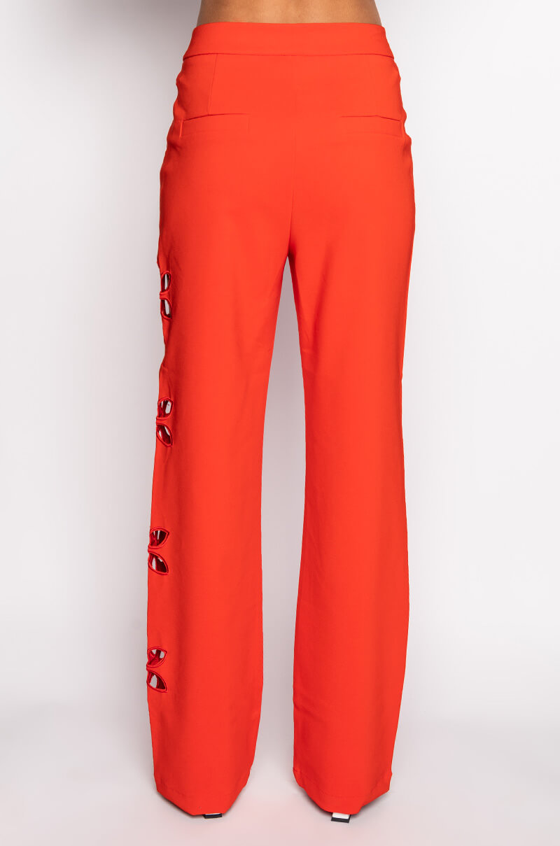 THERE GOES THE ALARM HIGH WAISTED CUTOUT STRAIGHT LEG TROUSERS