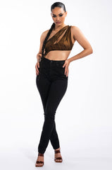 THEY AIN'T READY ONE SHOULDER CUTOUT CROP TOP