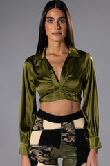 THINKING ABOUT FOREVER CROPPED SATIN BUTTON DOWN