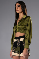 THINKING ABOUT FOREVER CROPPED SATIN BUTTON DOWN