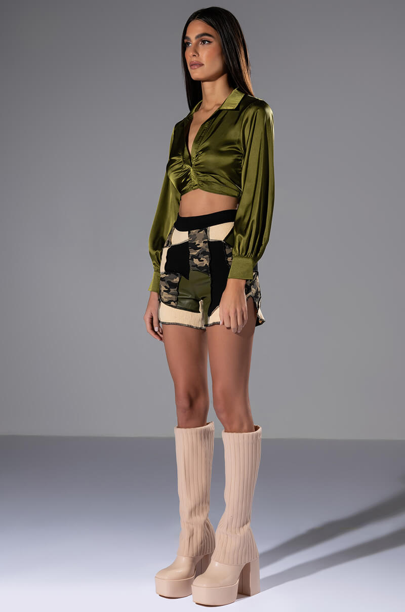 THINKING ABOUT FOREVER CROPPED SATIN BUTTON DOWN
