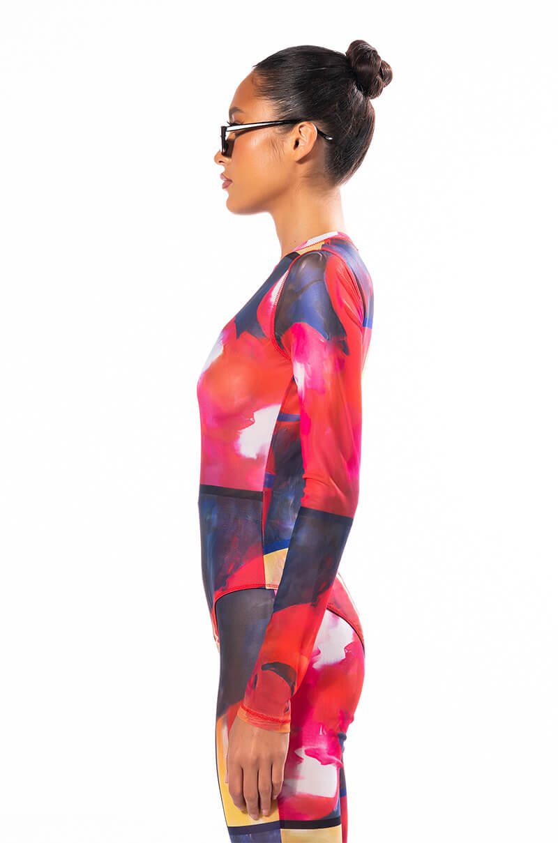 THINKING OF A PLACE LONG SLEEVE MESH BODYSUIT