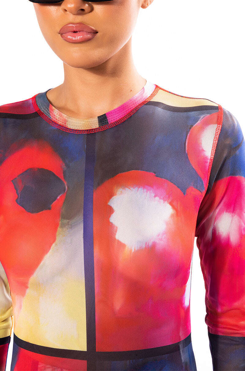 THINKING OF A PLACE LONG SLEEVE MESH BODYSUIT