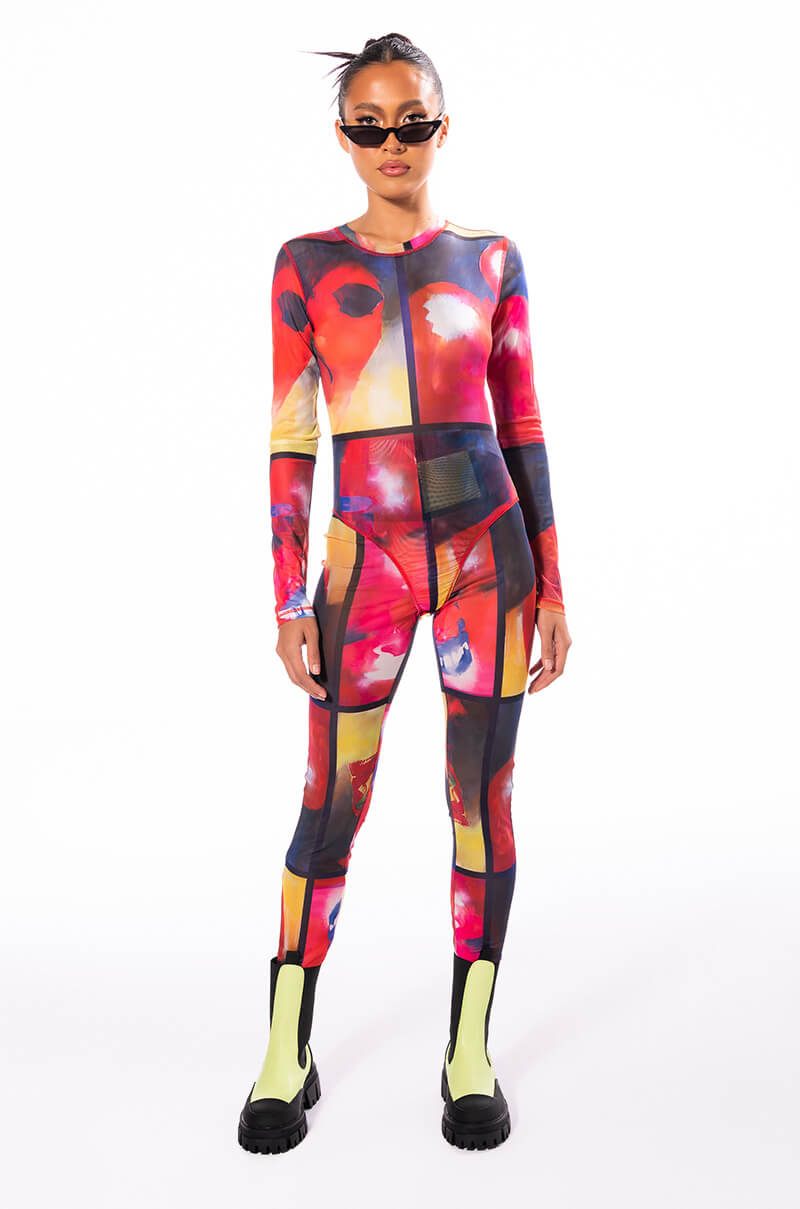 THINKING OF A PLACE LONG SLEEVE MESH BODYSUIT