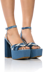 THRILLED CHUNKY PLATFORM SANDAL IN DENIM