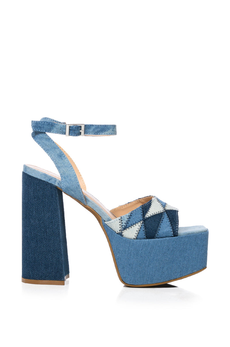 THRILLED CHUNKY PLATFORM SANDAL IN DENIM