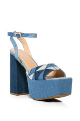 THRILLED CHUNKY PLATFORM SANDAL IN DENIM