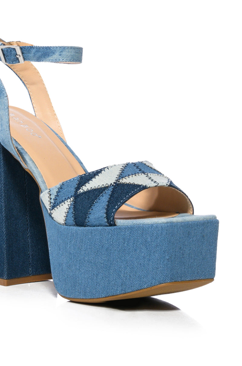 THRILLED CHUNKY PLATFORM SANDAL IN DENIM