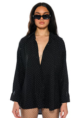 TIA EMBELLISHED OPEN BACK BUTTON UP BLOUSE