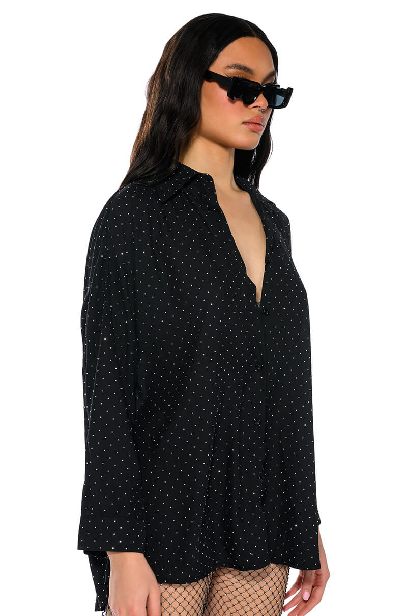 TIA EMBELLISHED OPEN BACK BUTTON UP BLOUSE