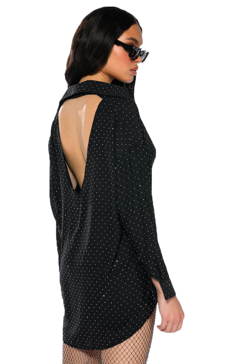 TIA EMBELLISHED OPEN BACK BUTTON UP BLOUSE