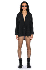 TIA EMBELLISHED OPEN BACK BUTTON UP BLOUSE