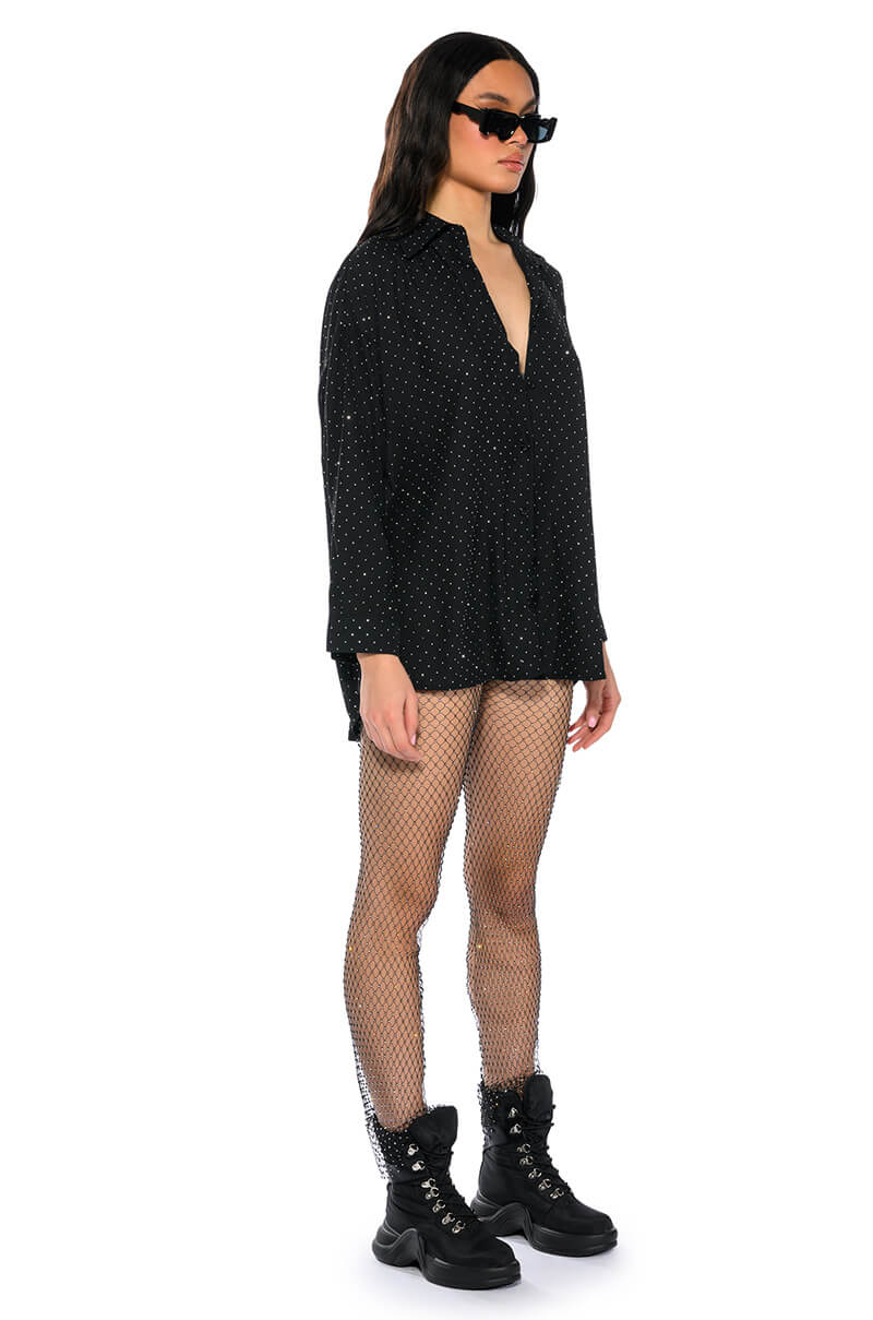 TIA EMBELLISHED OPEN BACK BUTTON UP BLOUSE