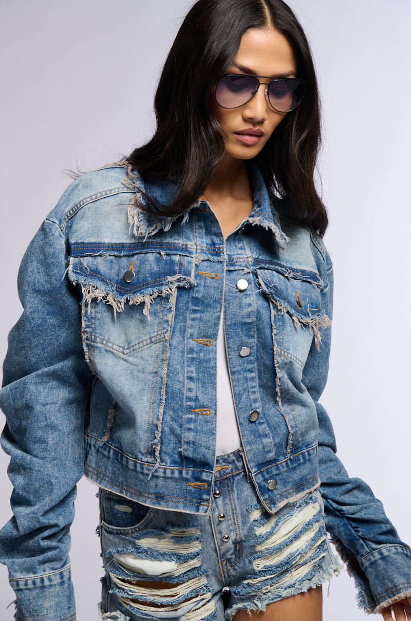 TIME OF THE SEASON DISTRESSED DENIM JACKET