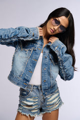 TIME OF THE SEASON DISTRESSED DENIM JACKET