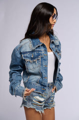TIME OF THE SEASON DISTRESSED DENIM JACKET