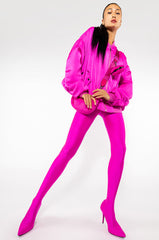 OVERSIZED SATIN BOMBER WITH RUCHED SLEEVES