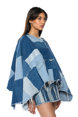 TO THE CHATEAU PATCHWORK DENIM PONCHO