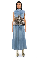 TO THE MOON METALLIC PUFFER VEST WITH DENIM