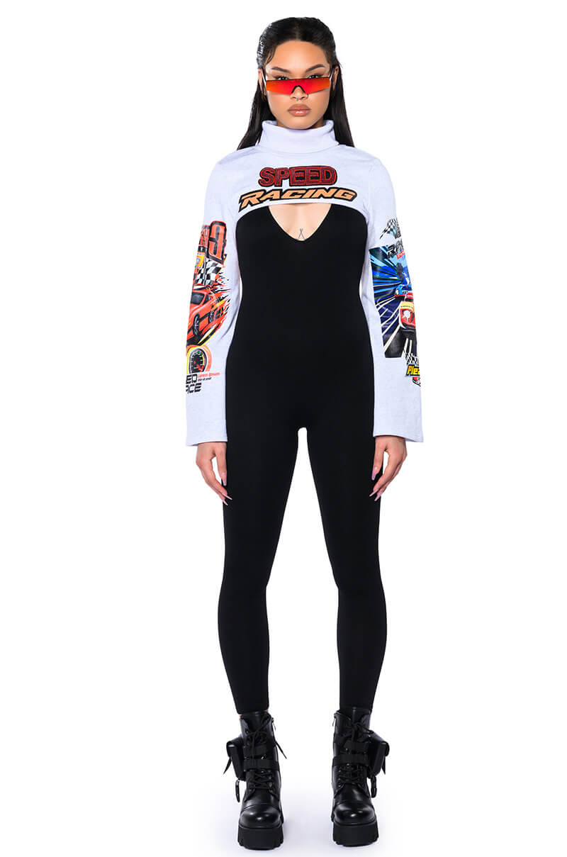 TO THE RACES ULTRA CROP TURTLENECK SWEATSHIRT