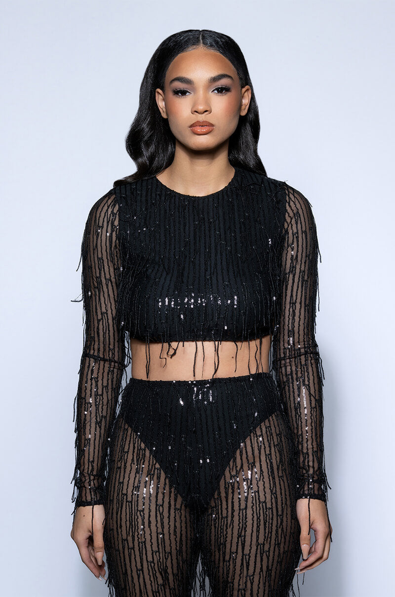 TONIGHT IS THE NIGHT SEQUIN LONG SLEEVE TOP