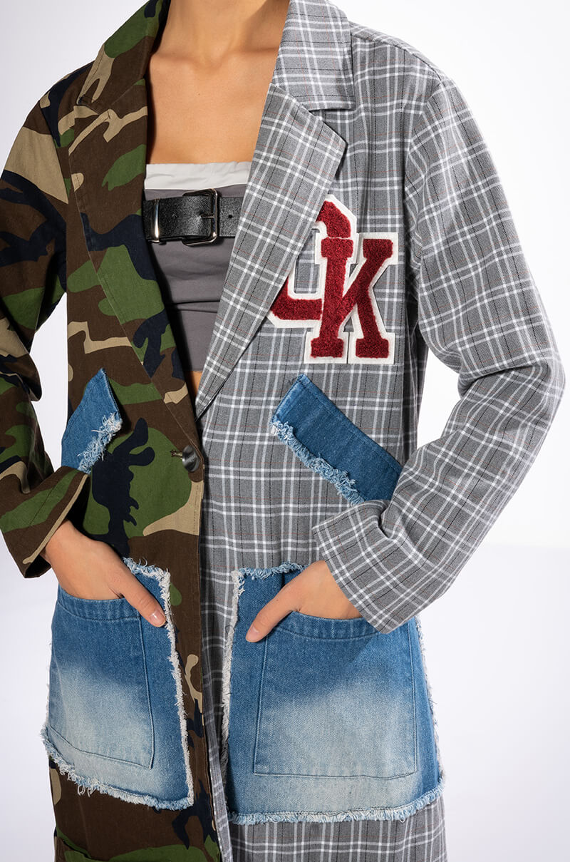 TOWSON HALF PLAID HALF CAMO TRENCH