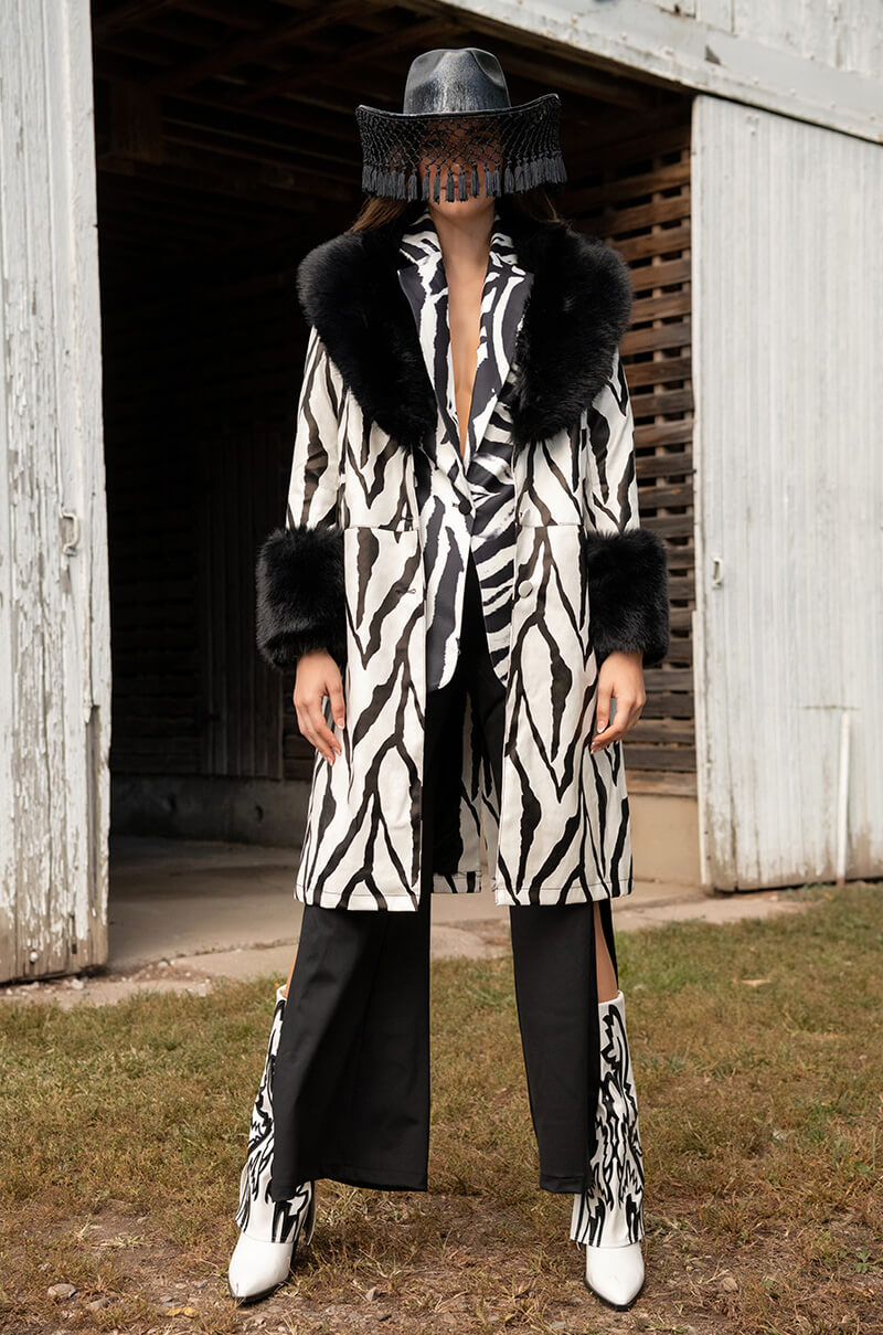 TRES ZEBRA FAUX FUR COAT